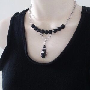 Sexy Seductive Business Casual Goth Grunge Domme | Caged Onyx + Stone Necklace
